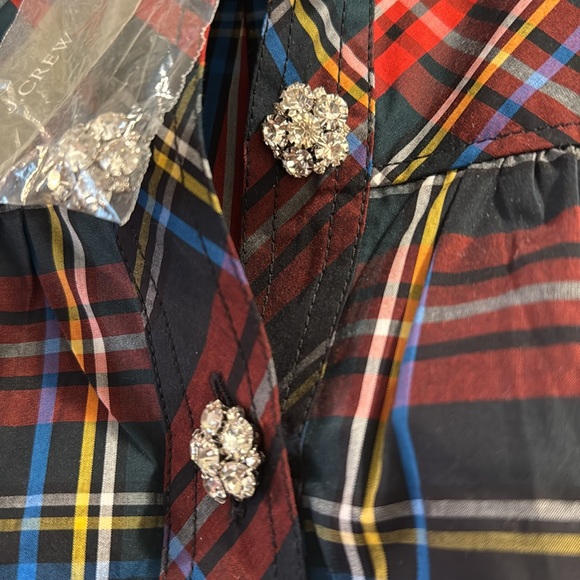 NWT JCrew Holiday top with jewel buttons in Stewart tartan Organic cotton Sz S - Picture 2 of 9